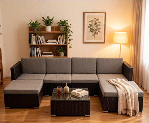 Rattan garden furniture set - furniture,